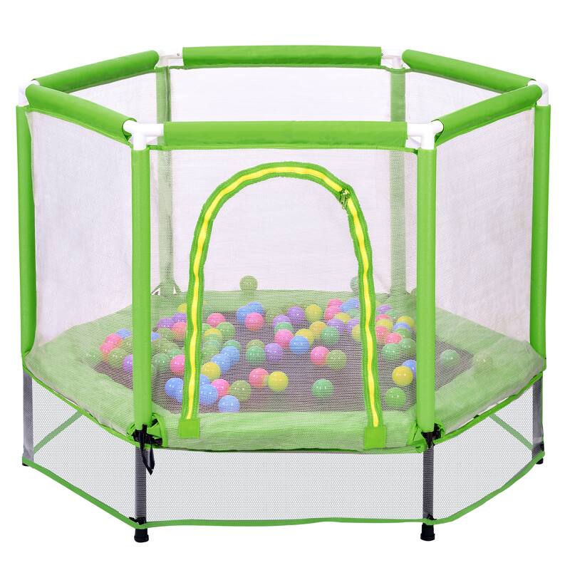 ASTM Approved Trampoline - Safety Enclosure, Ladder, Outdoor Recreational Use - Green - 55