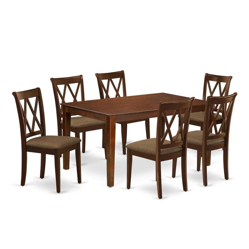 HomeStock 7-Piece Rectangle Mahogany Finish Solid Wood Top Dining Table with 6-Chairs with Cross Back