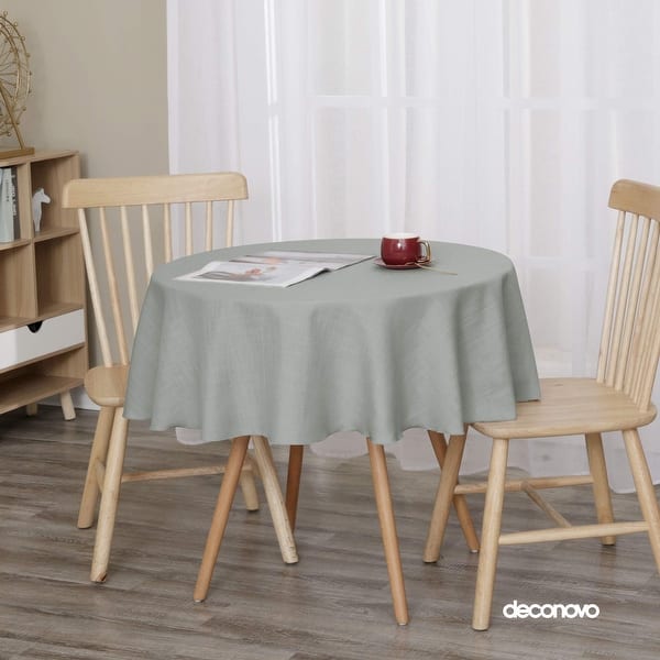 Tablecloth Solid Faux Linen Water Resistant Table Cover - 54 Inch Round - Grey