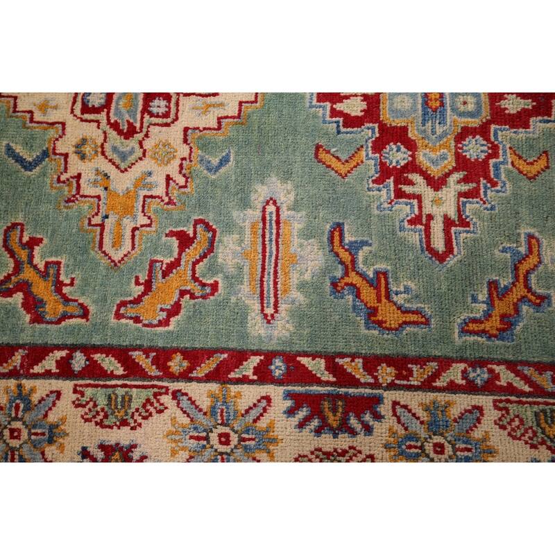 Light Green Kazak Accent Rug Handmade Wool Carpet - 3'5" x 4'11"