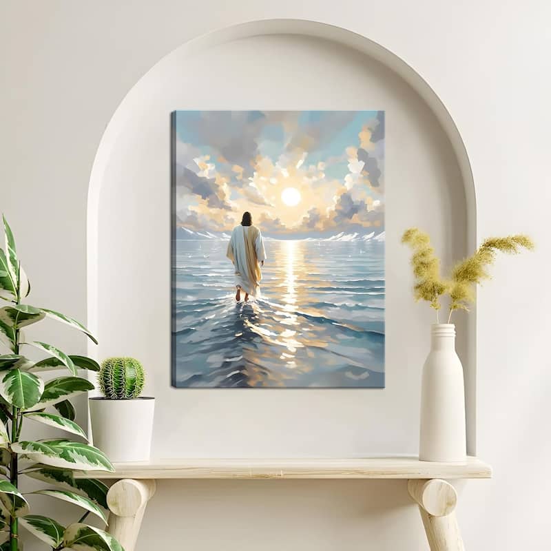 Jesus Canvas Wall Art, Christian Wall Decor of Jesus Walking on Water