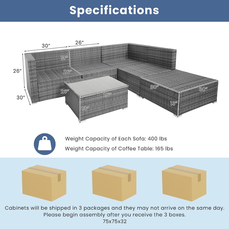 Costway 6PCS Patio Wicker Furniture Set Cushioned Sectional Sofa - See Details