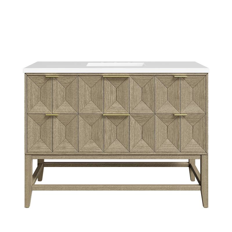 James Martin Vanities D100-V48-3WZ Emmeline 48" Single Basin Ash Wood - Pebble Oak - Oak Finish