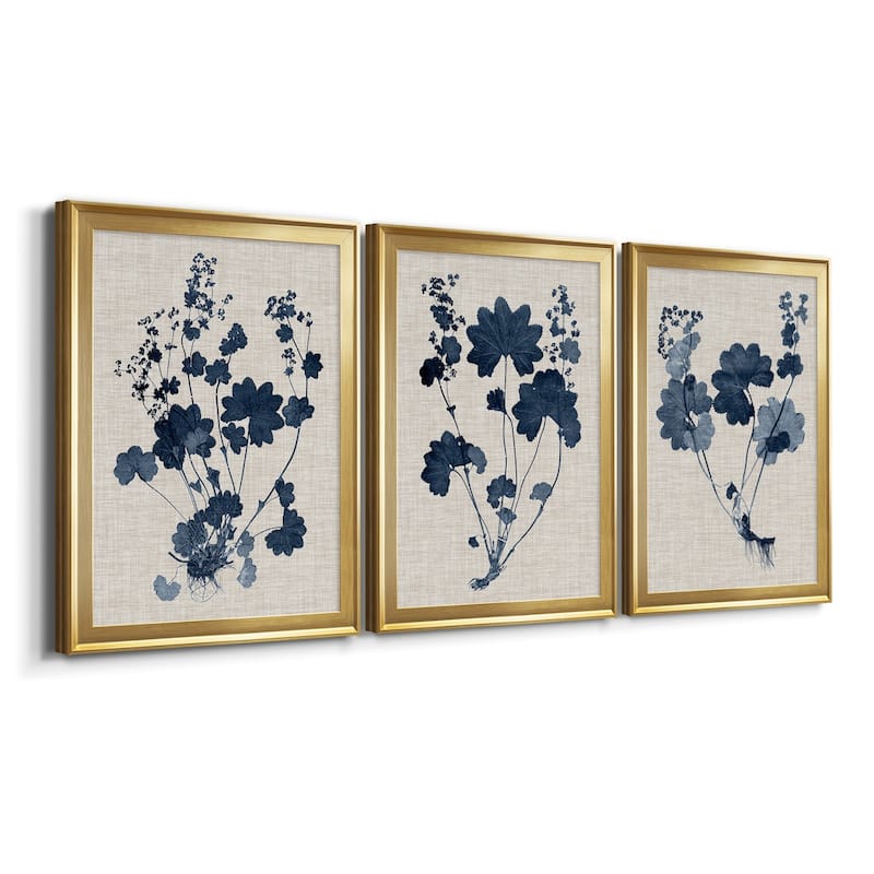 Navy & Linen Leaves II Premium Framed Canvas - Ready to Hang - Multi-Color