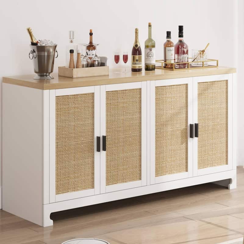 Rattan Buffet Storage Cabinet with 4 Doors and Shelf