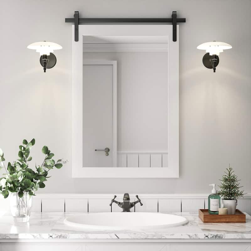 Rural Style Wall Mirrors Farmhouse Bathroom Mirrors Barn Mirror Vanity Mirror with Wood Framed(1 Piece) - 18 X 26 INCHES - White