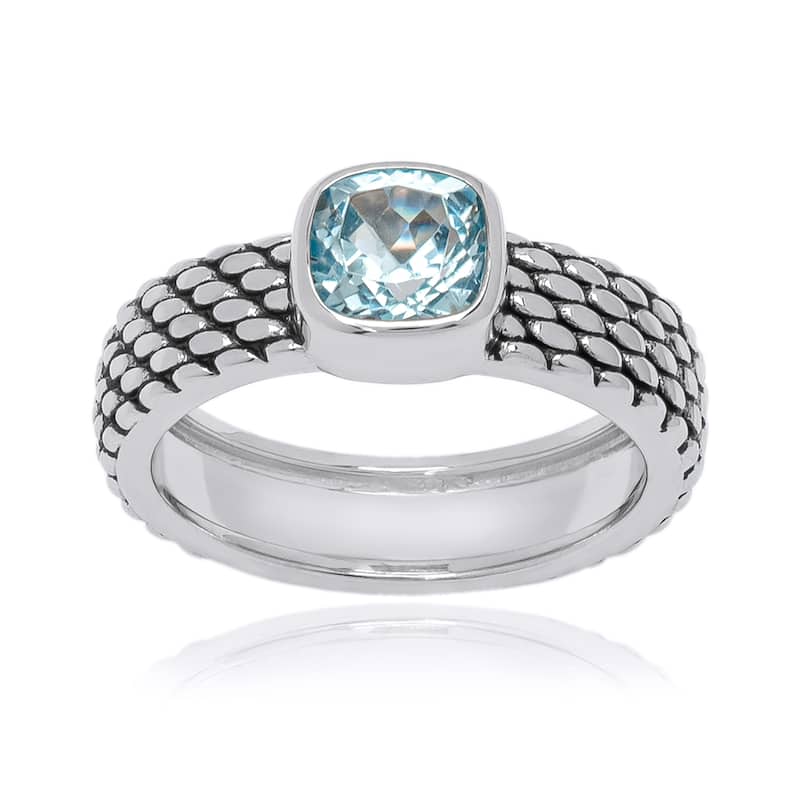 Victoria Townsend .925 Sterling Silver Mesh Ring w/Bezel Set Cushion Cut Amethyst Stone - Blue - 7