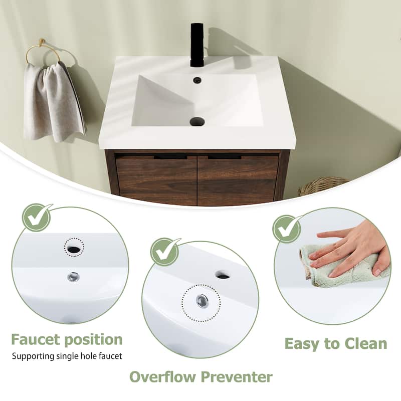 24" Floating Bathroom Vanity with Sink, Wall Mounted Bathroom Vanity with Soft Close Door