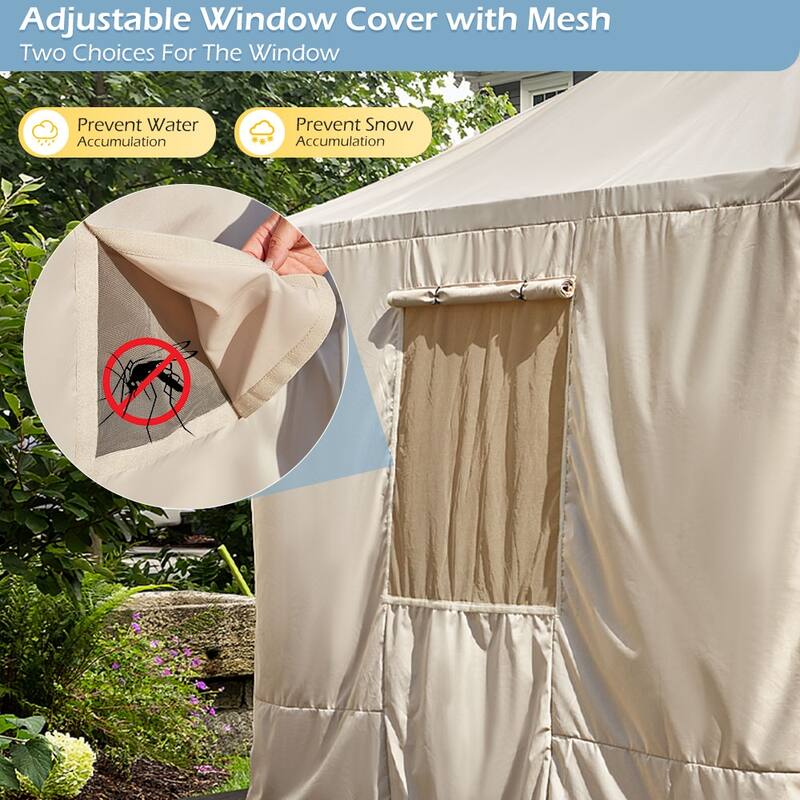 EROMMY Winter Gazebo Cover, Outdoor Cover for Hardtop Gazebos, Enclosed Cover with Sidewalls and Mesh Windows