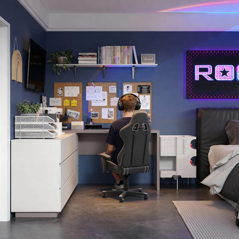 97.63" Modern Home Office Expandable Dresser Desk Combo with 6 Drawers