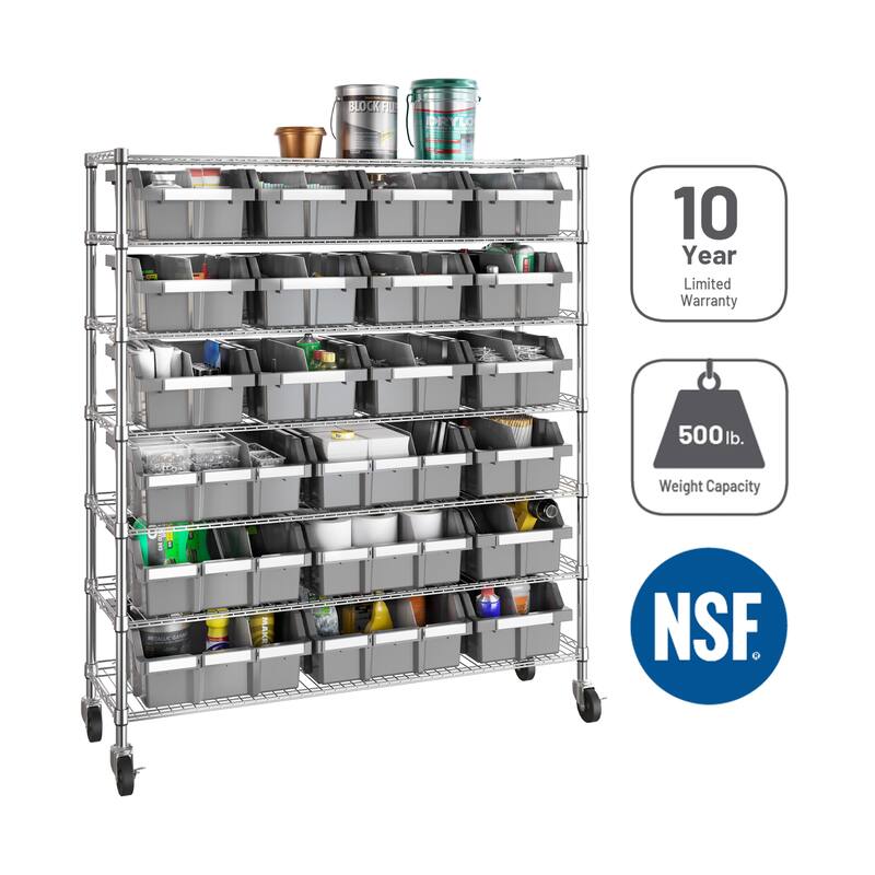 Seville Classics 7-Tier Commercial NSF Certified 21-Bin Rack Storage - Silver
