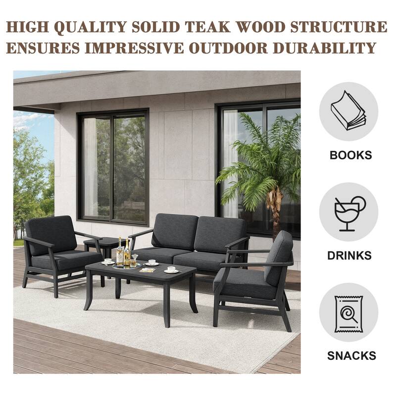 Teak Outdoor Patio Seating Set with Loveseat, Chairs and Tables (5-Piece)