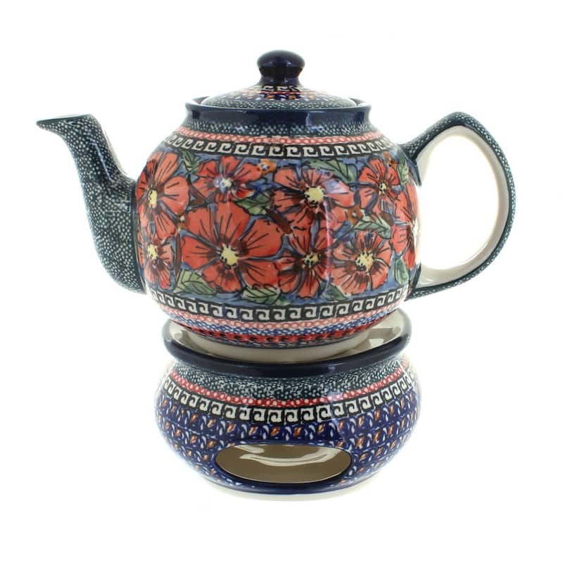 Blue Rose Polish Pottery 596-67 Zaklady Teapot with Warmer