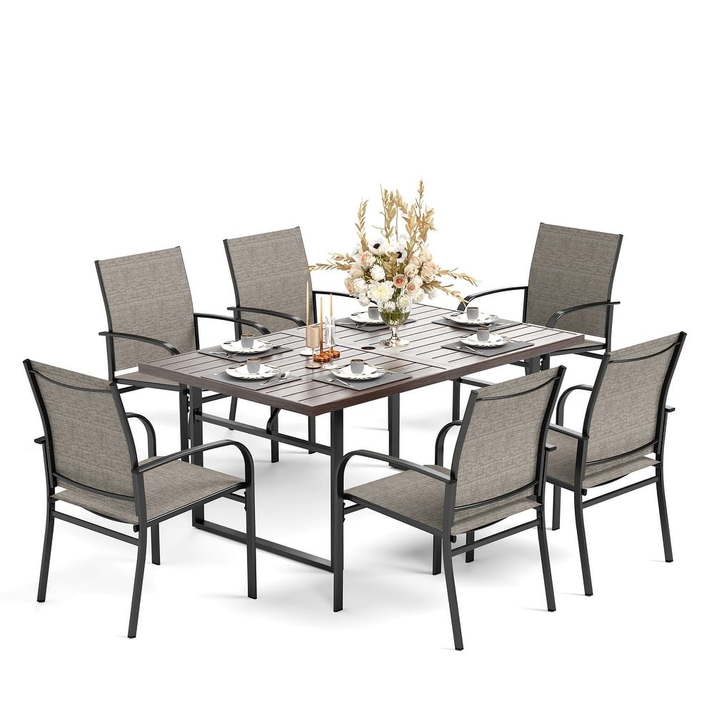 MAISON ARTS 7-Piece Outdoor Dining Set with 6 Textilene Chairs and U-Shaped Leg Table