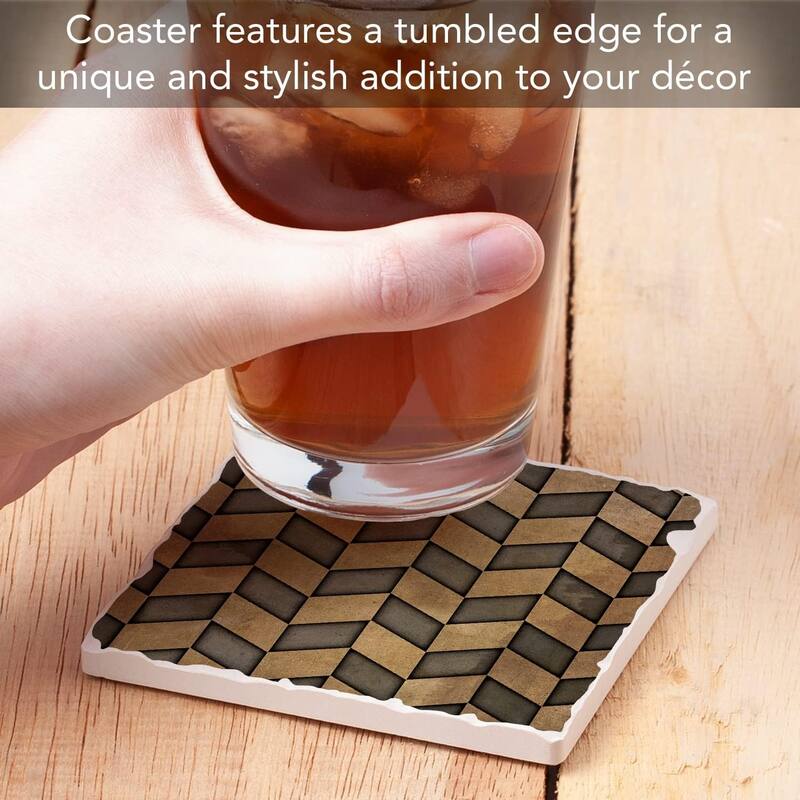 Absorbent Stone Tumbled Tile Coasters, Gilded Herringbone, Set of 4