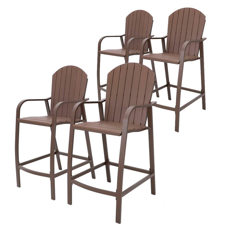 VredHom Outdoor Patio Aluminum Bar Stools Chairs (Set of 4) - Brown