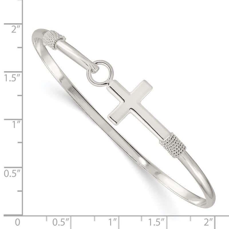 Curata 925 Sterling Silver 7" Classic Sideways Cross Hook Bangle Bracelet (Silver-finish or gold-plated)