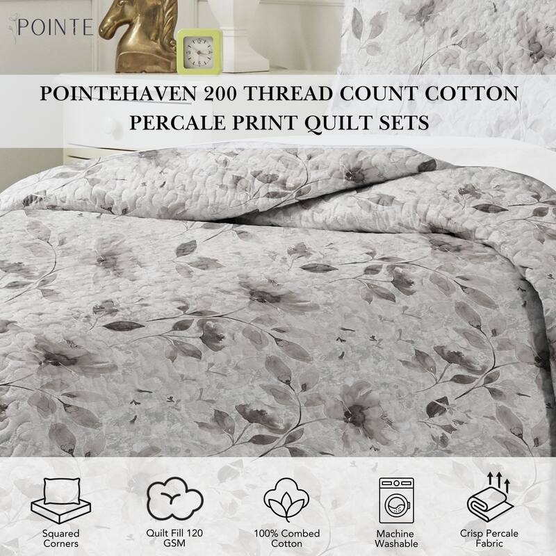 Pointehaven Percale Cotton Oversized Printed Scroll Design Quilt Set