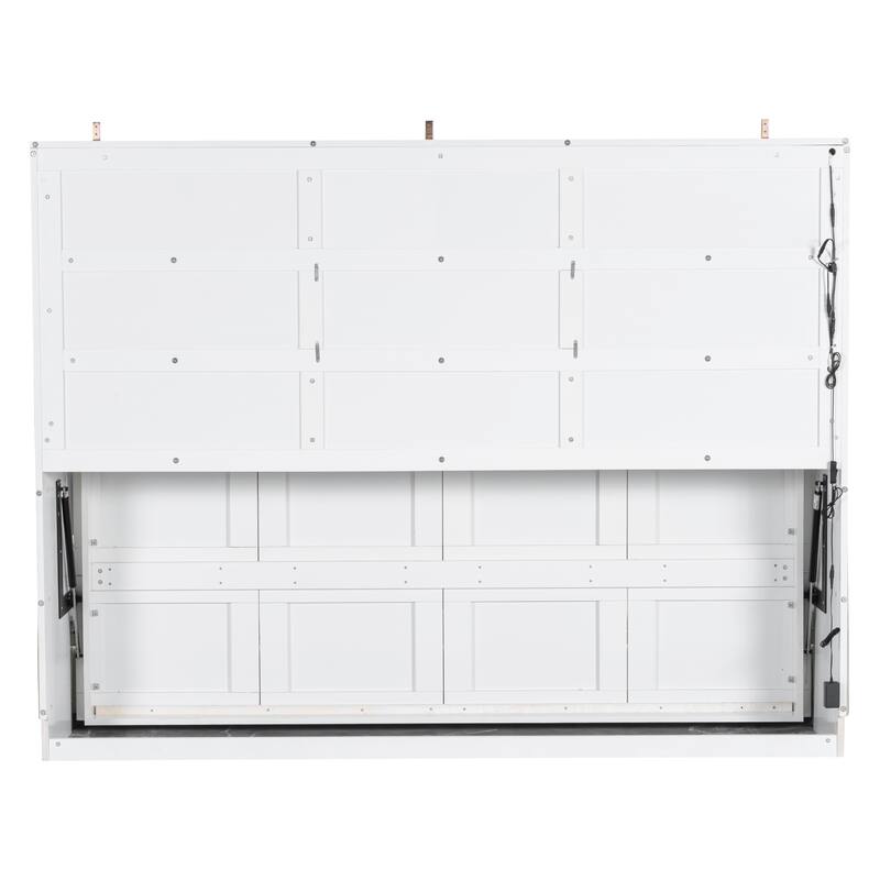 Roomfitters Murphy Cabinet Bed with Foldable Sofa, Built-in Storage Shelves and LED Lighting, Space-Saving Wall Bed, Beige