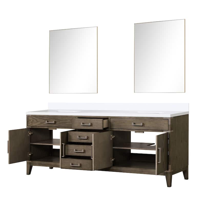 Laurel 60 in W x 22 in D Black Oak Double Bath Vanity, Cultured Marble Top, and 28 in Mirrors