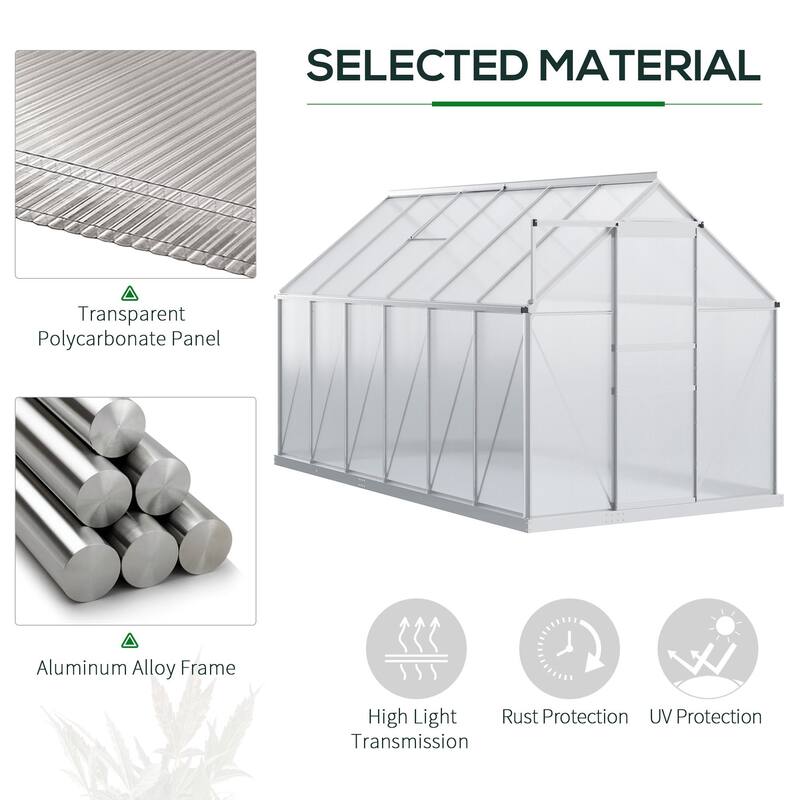 Outsunny 12' x 6' Aluminum Greenhouse, Polycarbonate Walk-in Garden Greenhouse Kit with Adjustable Roof Vent