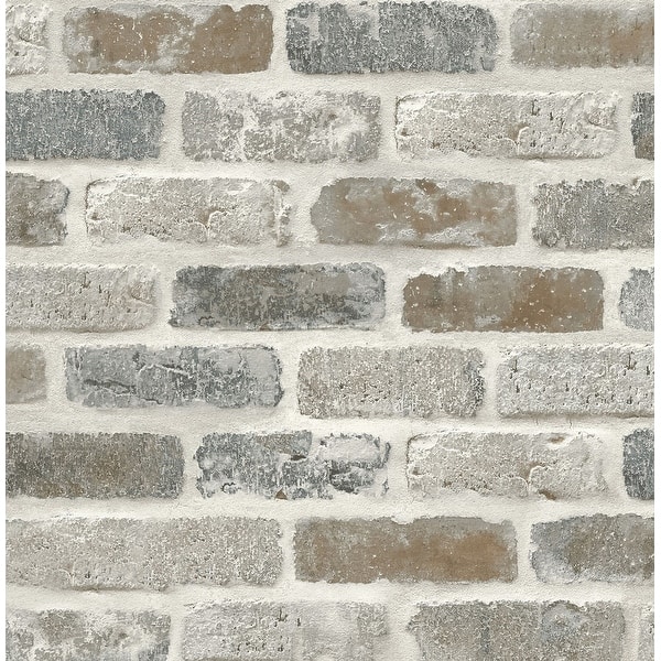 slide 1 of 5, NextWall Washed Brick Peel and Stick Removable Wallpaper - 20.5 in. W x 18 ft. L 20.5 in. W x 18 ft. L - Soft Gray & Rust