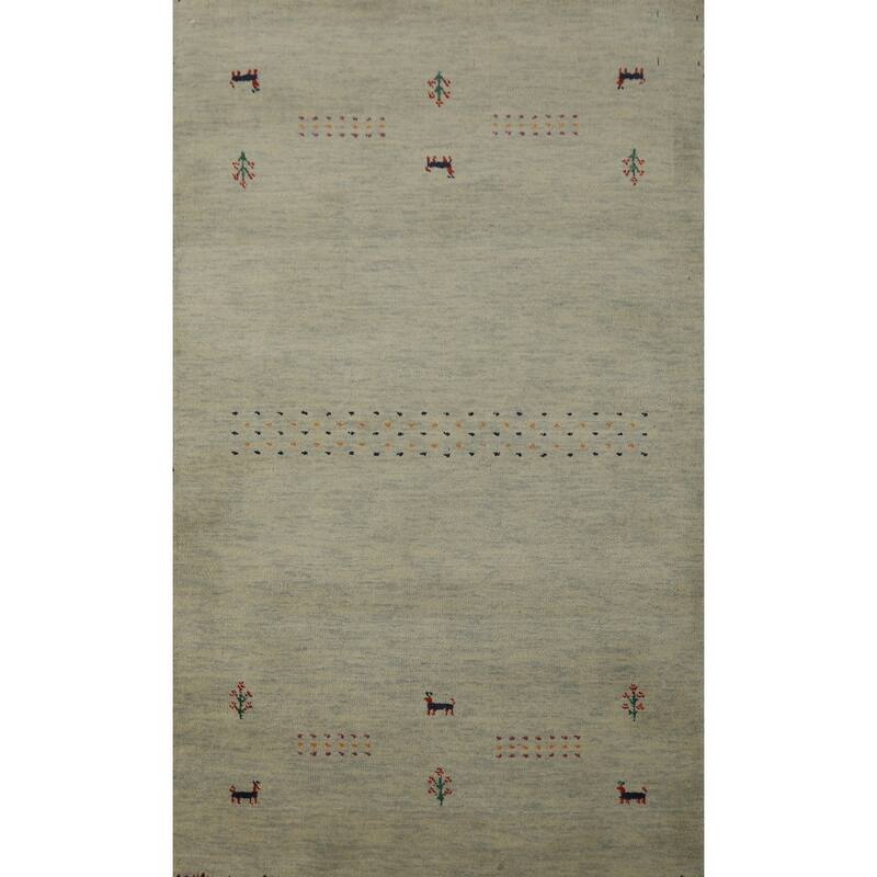 Hand Knotted Oriental 100% Wool Carpet Tribal Animal Pictorial Green Gabbeh Area Rug - 5' 0'' X 3' 0''