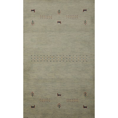 Hand Knotted Oriental 100% Wool Carpet Tribal Animal Pictorial Green Gabbeh Area Rug - 5' 0'' X 3' 0''