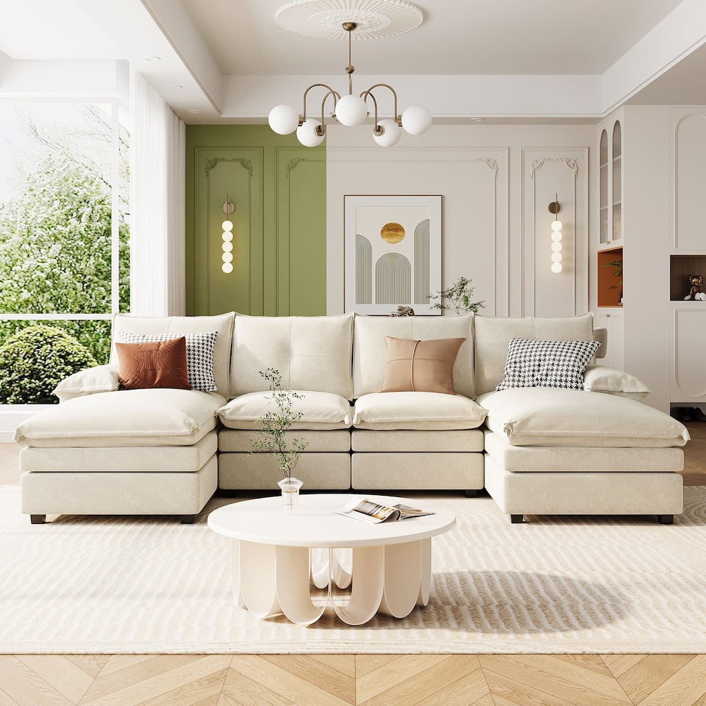 U-Shaped Chenille Sectional Sofa with Adjustable Armrest Pillows - Perfect for Living Rooms, Offices, and Spacious Spaces