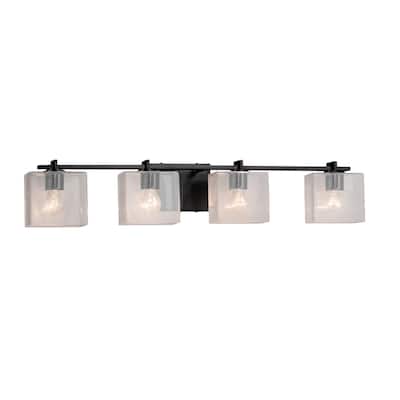 Justice Design Fusion Era 4-light Matte Black Bath Bar, Seeded Rectangle Shade