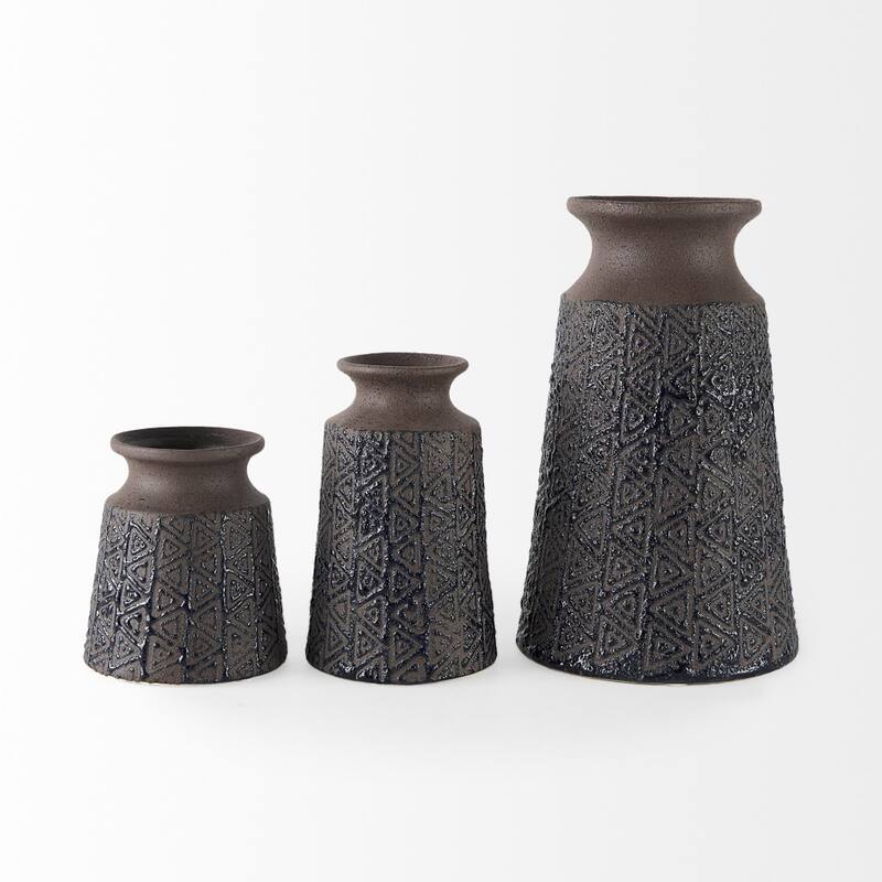 HomeRoots 6" Brown Abstract Cylinder Ceramic Table Vase