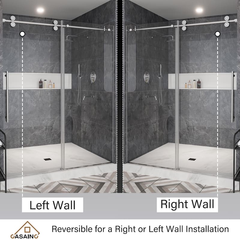 CASAINC 48"/60"W x 76"H Sliding Frameless Shower Door with Clear Glass