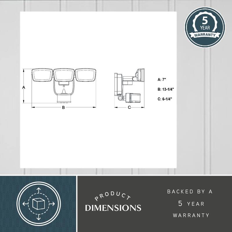 Integrated LED Motion Sensor Dusk to Dawn 3-Head Outdoor Security Flood Light - 240 Degree - 85 Ft.