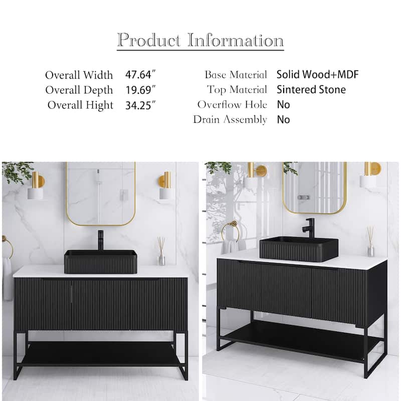 48 inch Freestanding Bathroom Vanity with Ceramic Sink in Black wood