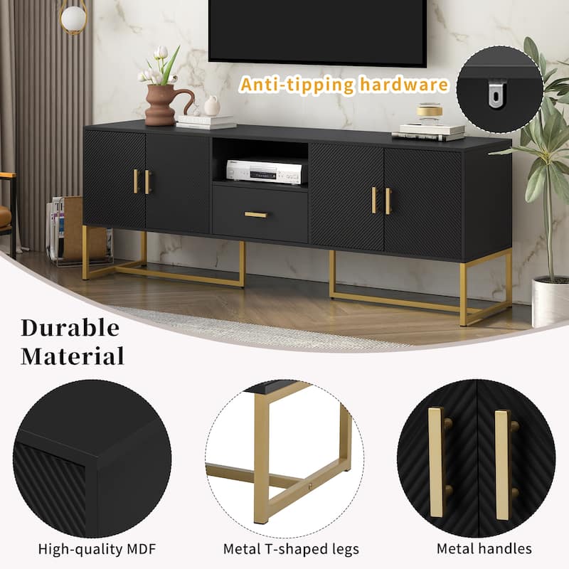 Wooden TV Stand with Irregular Legs Rectangular Decorative Media Center with Storage 4 Doors TV Cabinet for TV up to 70"