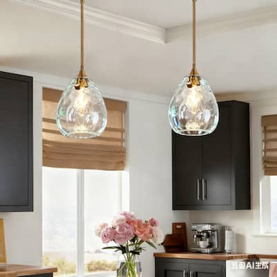 Modern Gold 1-Light Hand-blown Glass Pendant Light Art Deco for Kitchen Island - 7.8" W x 11.2" H