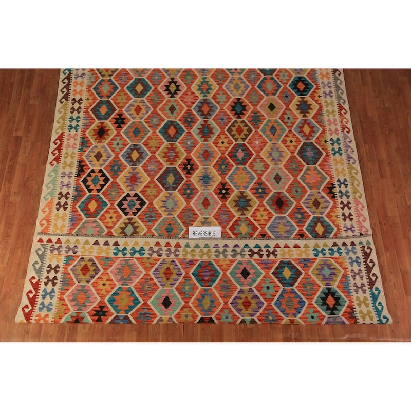 Multi-Color Kilim Oriental Area Rug Hand-Woven Wool Carpet - 8'9"x 11'4"