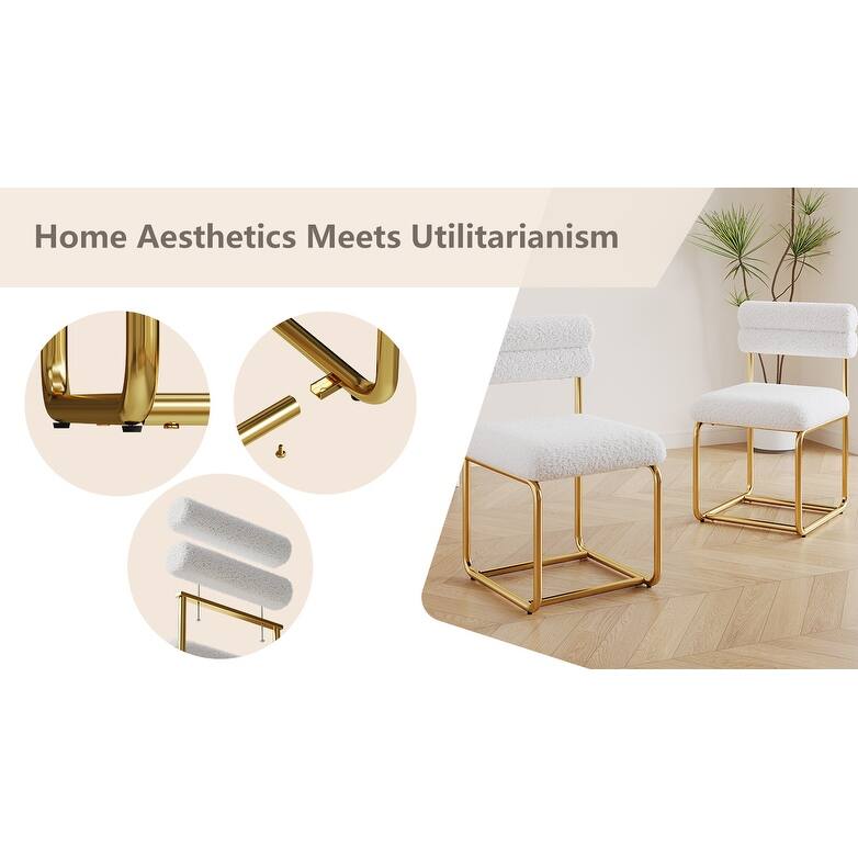 GDFStudio - Rosdale Minimalist Soft Plush Upholstered Dining Chair Set with Ergonomic Backrest and Golden Metal Legs, Set of 2