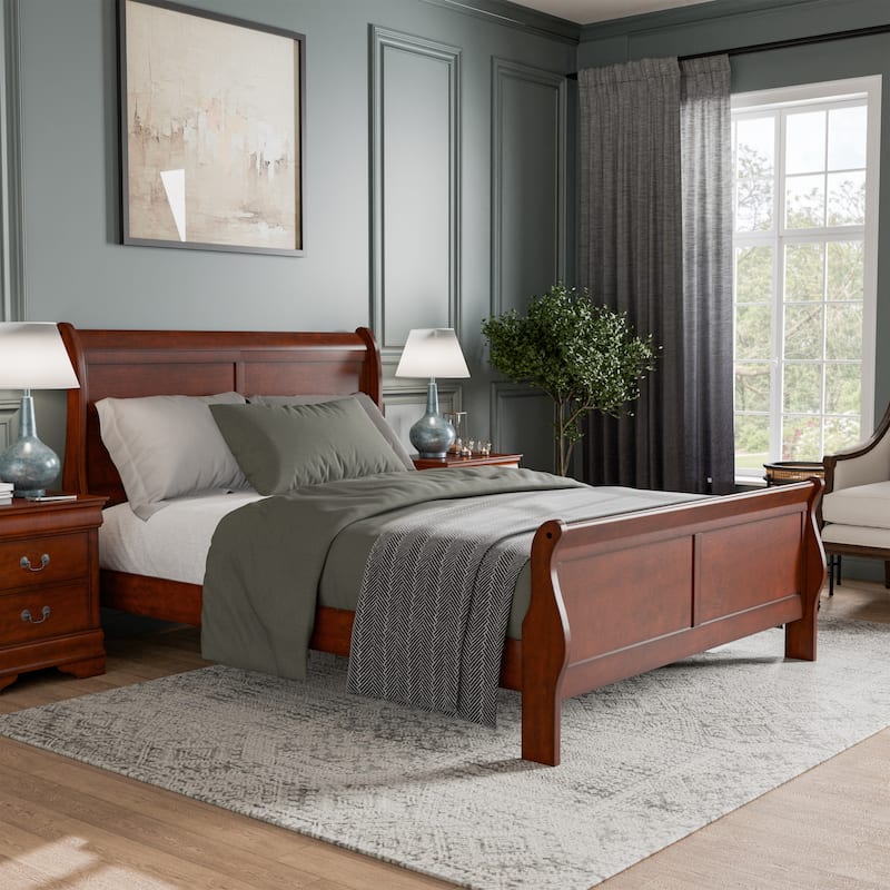 Furniture of America Devi Traditional Solid Wood Sleigh Bed - Cherry - Queen