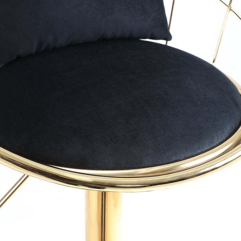 Set of 2 Velvet Bar Chair with Gold Plated Adjustable Height and 360 Degree Rotation