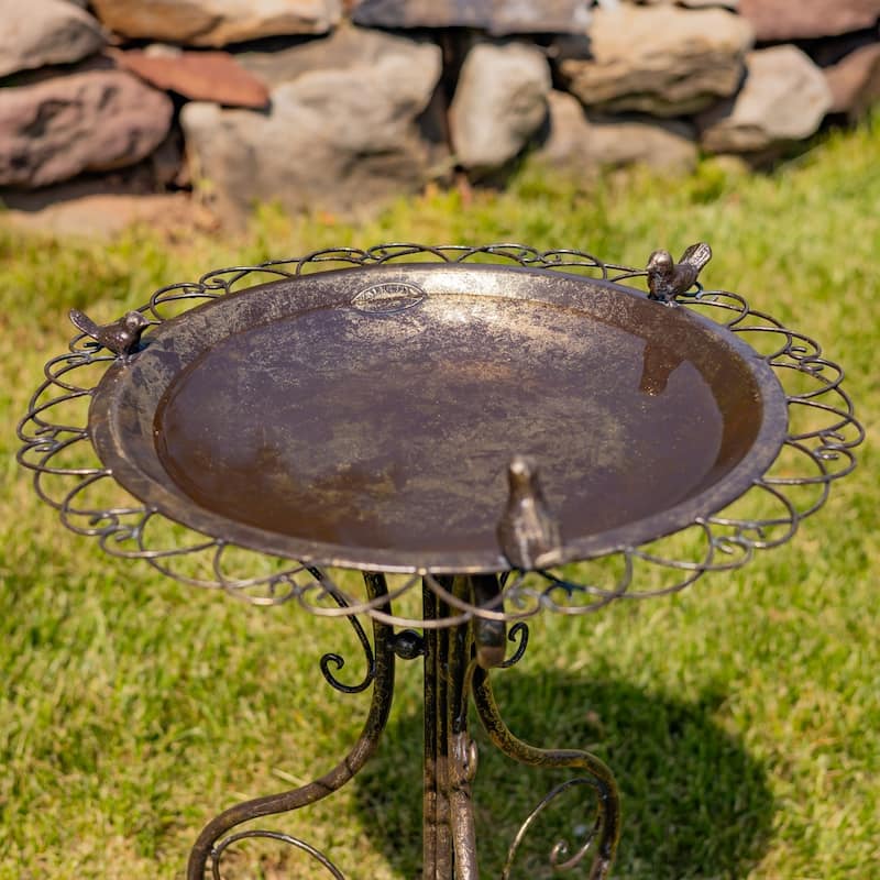 28.75" Tall Ornate Iron Birdbath with 3 Small Birds "Stephania" - Gold