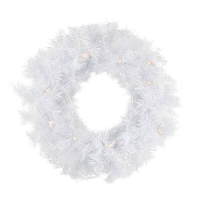 Pre-Lit White Alaskan Pine Artificial Christmas Wreath - Warm White LED Lights