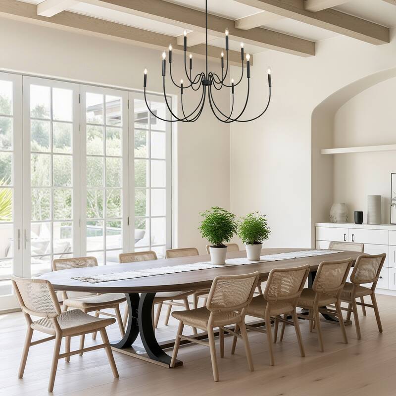 Modern Farmhouse 12-Light Oversized Black Chandelier Wheel Candle Lights - D 47.2" x H 27.6"