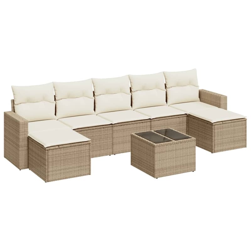 vidaXL 8 Piece Patio Sofa Set with Cushions Beige Poly Rattan - 25.8 x 24.4 x 27.2