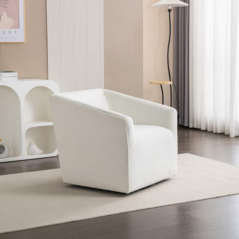 White 31" Chenille Barrel Arm Chair