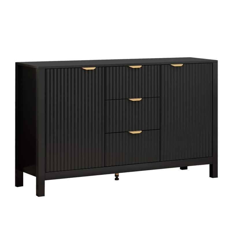Entryway Buffet Cabinet with Wave 2-Door and 3 Drawers, Adjustable Shelves for Stylish Storage