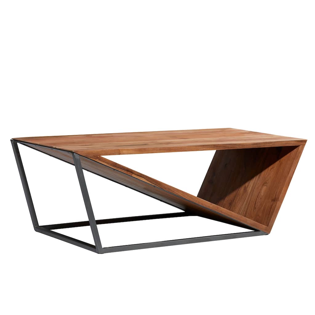 Wood Geometric Diagonal Open Frame Coffee Table with Gray Metal Base - Brown - Roche River Decor - 24"Wx45"Lx16"H