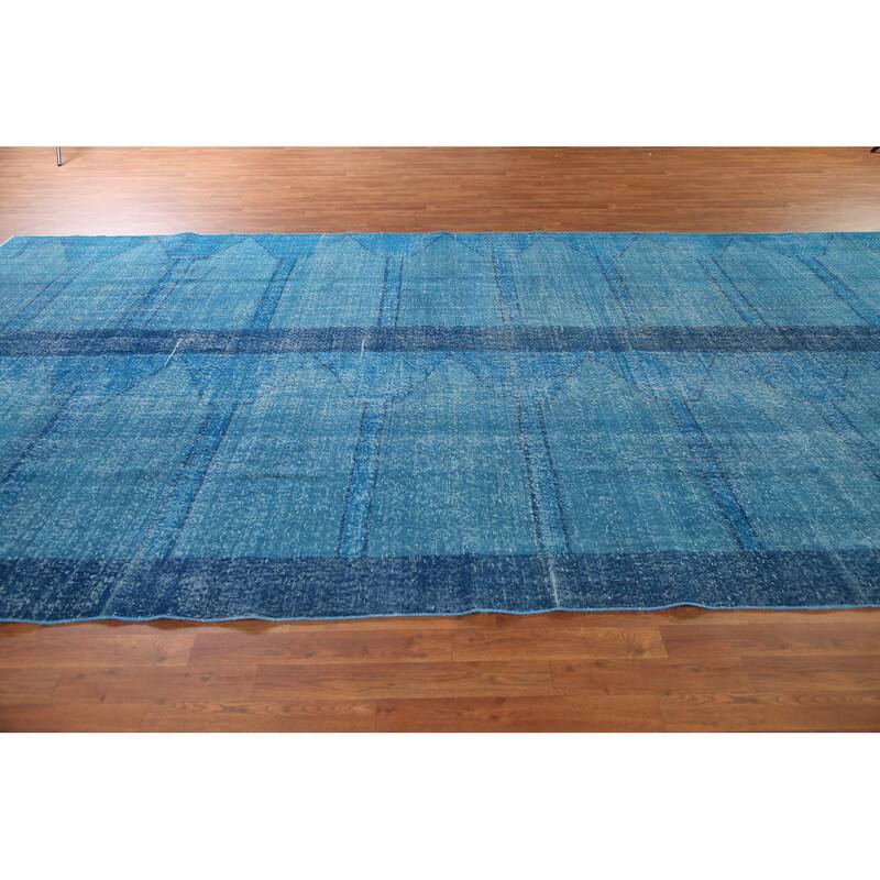 Over-Dyed Blue Anatolian Distressed Vintage Rug Handmade Wool Carpet - 7'10" x 14'0"