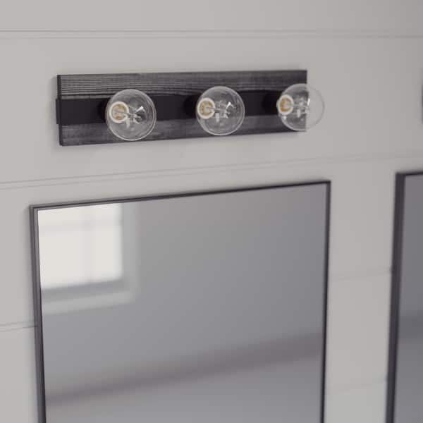 slide 2 of 13, Hunter Donelson 3-Light Vanity Wall Light, Damp-Rated, Rustic, Farmhouse Natual Iron-Dark Ash