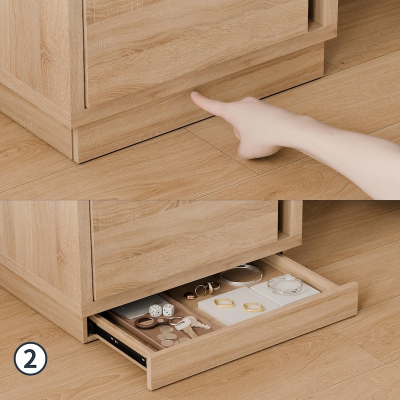 Smart NFC-Locked Nightstand, Entryway Storage Cabinet with Hidden Drawer,Wood-Grain